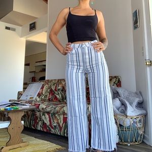 High waisted wide leg stripe jeans